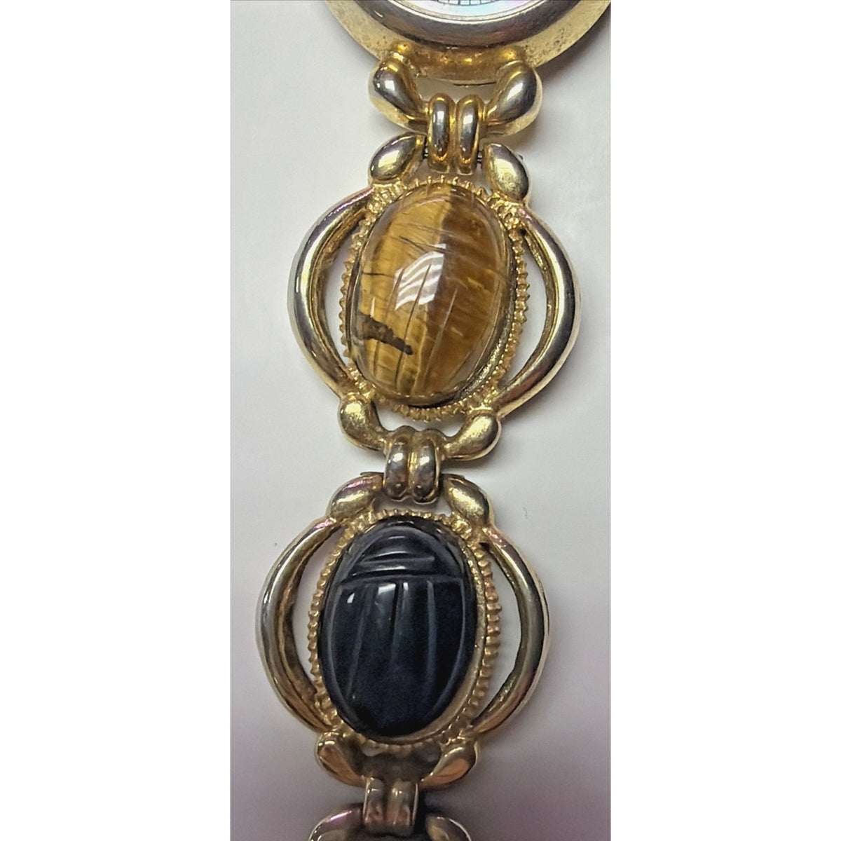 Vtg Lafayette Scarab Beetle Watch Bracelet Ladies MOP 22mm Sz 6.5