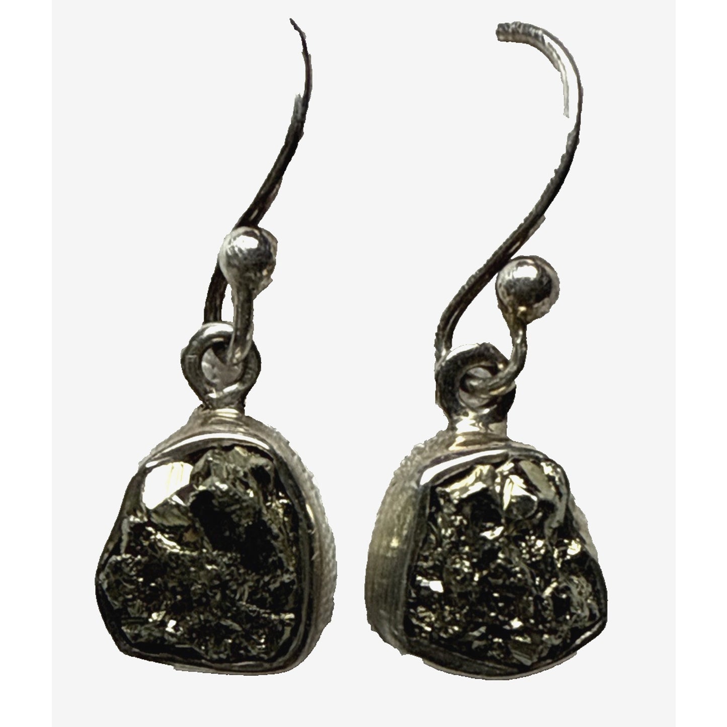 Vintage NC 925 Sterling Silver Rough Pyrite Druzy Bezel Dangle Earrings