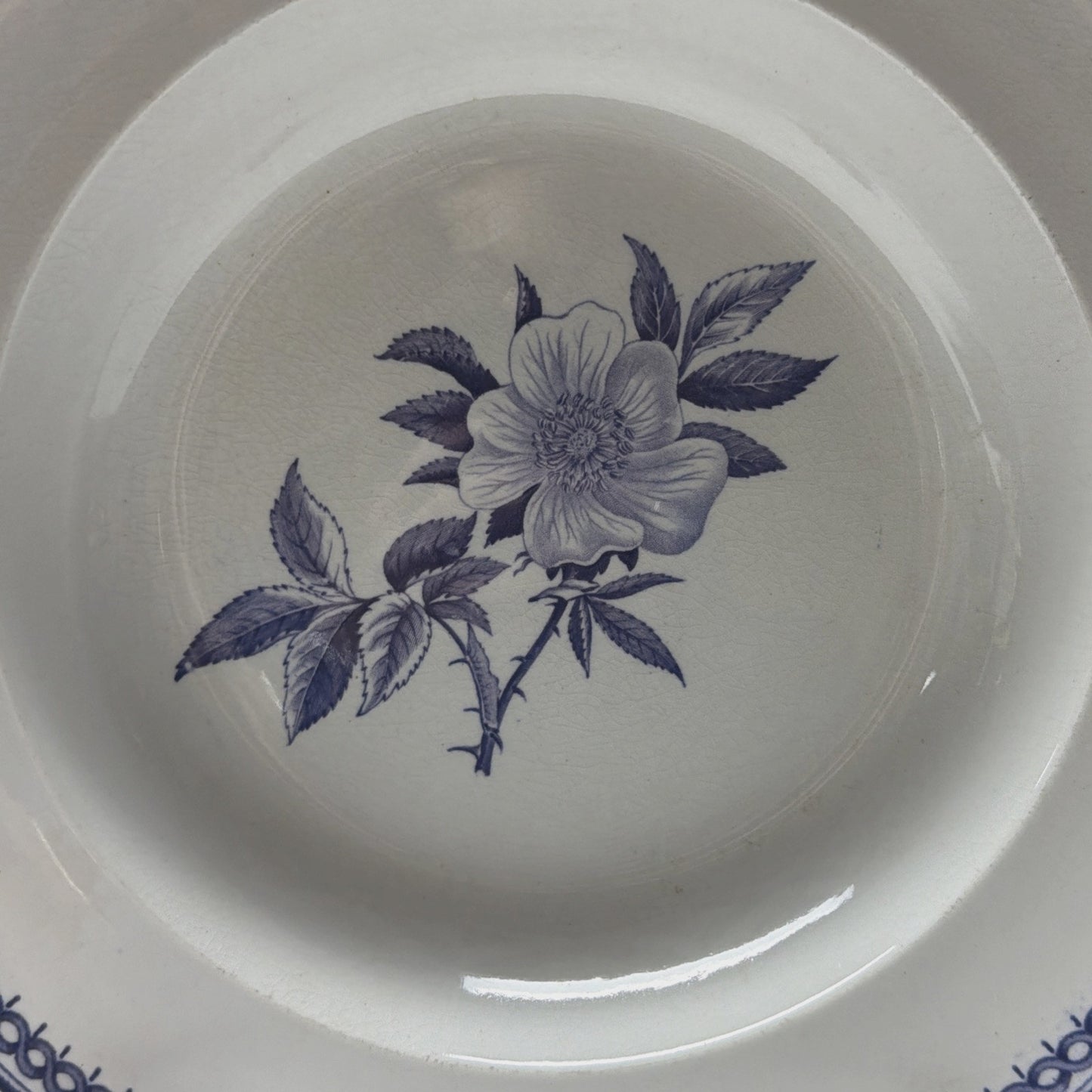Antique Wedgwood Wild Rose Ironstone Blue Transferware Plate Bowl As Is