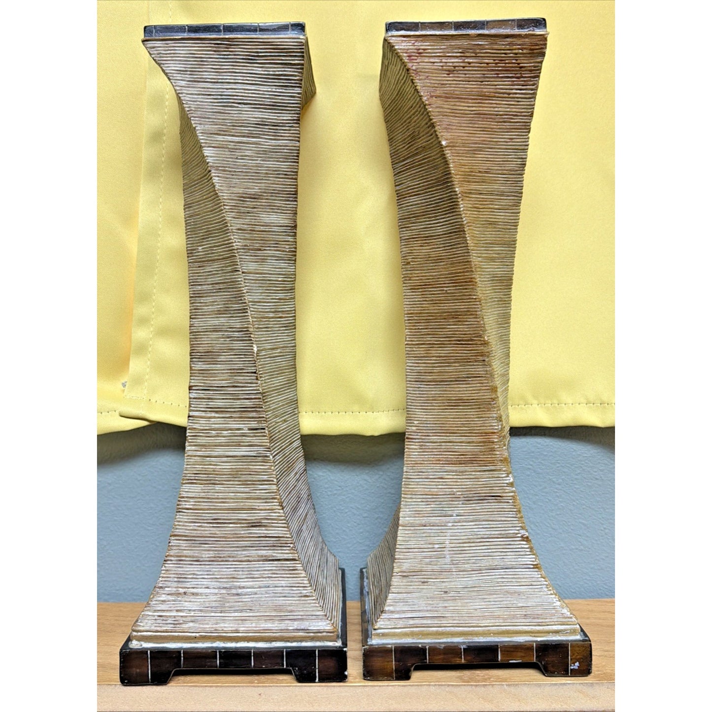 Austin Kinder Collection Twisted Rattan Candle Holders Inlay Tall Pillar As Is