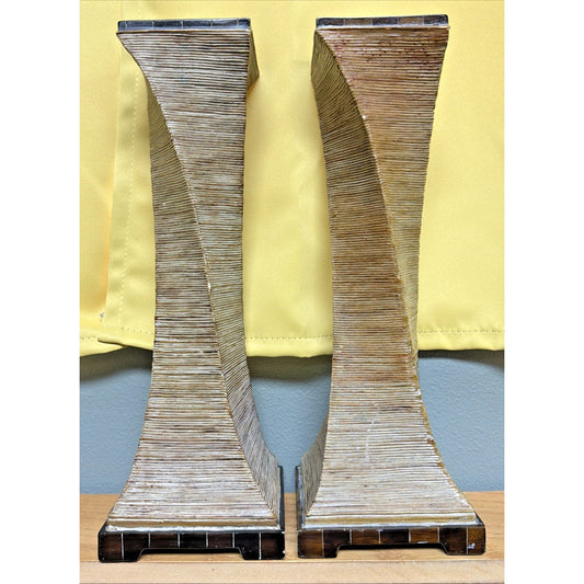 Austin Kinder Collection Twisted Rattan Candle Holders Inlay Tall Pillar As Is
