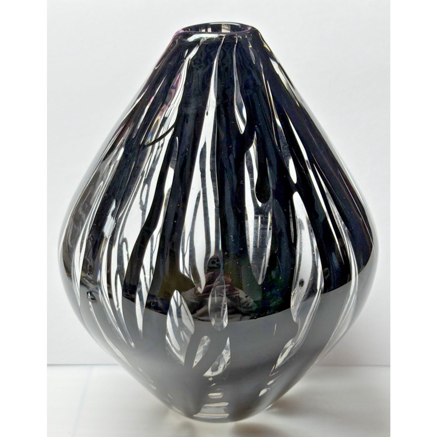 MCM Blown Art Glass Vase Black Drip Abstract Bulb Teardrop Onion