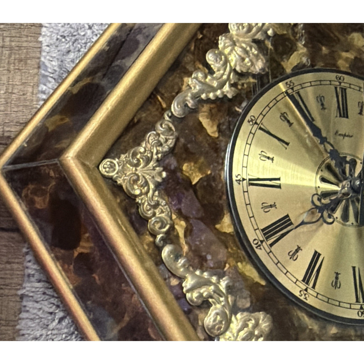 MCM Empire Art Products Co NY Hollywood Regency Wood Framed Clock Gold Brass Met