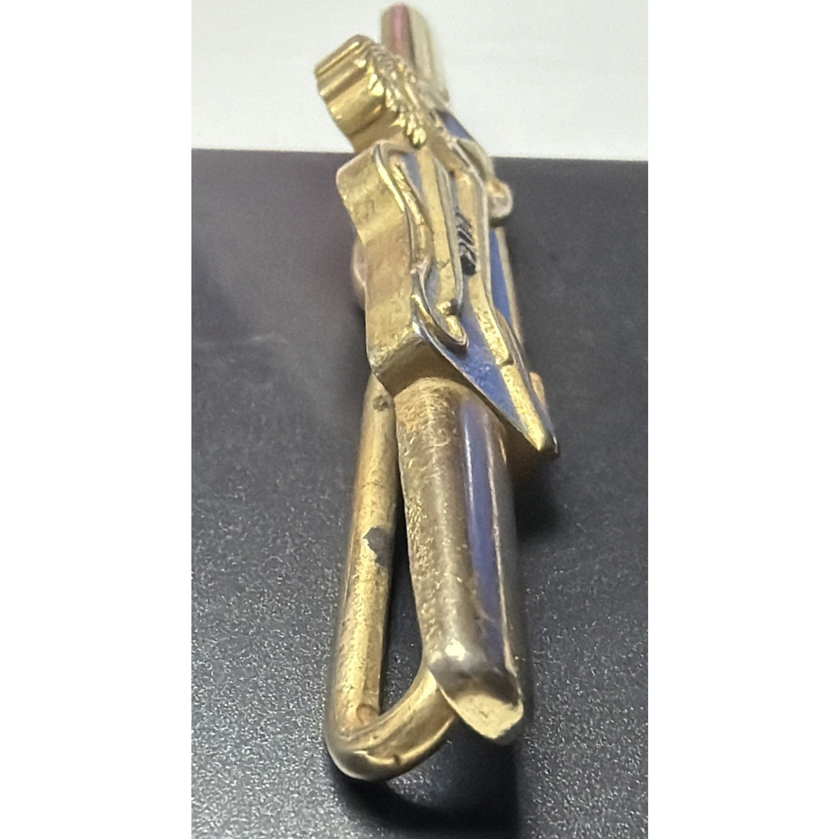Vtg Advertisement Proto Plion Tools Lion Wrench Tie Bar Clip Gold Enamel Blue
