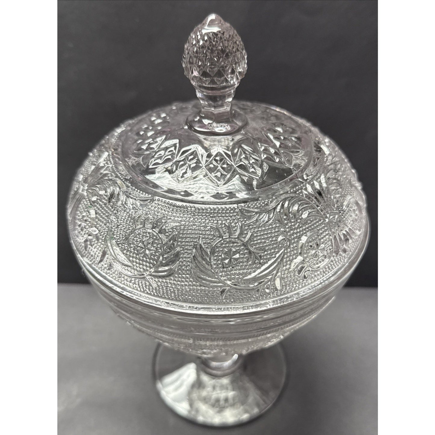 Duncan Miller Sandwich Glass Pale Lavender Lilac Covered Candy Dish Pedestal
