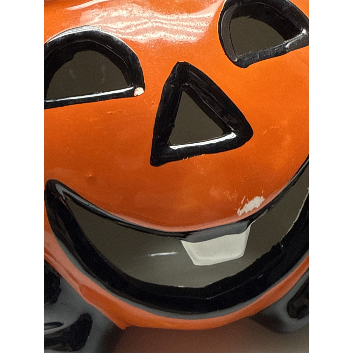 Vtg PR Taiwan Jack O Lantern Pumpkin Ghost Porcelain Figurine Lamp Painted As-Is