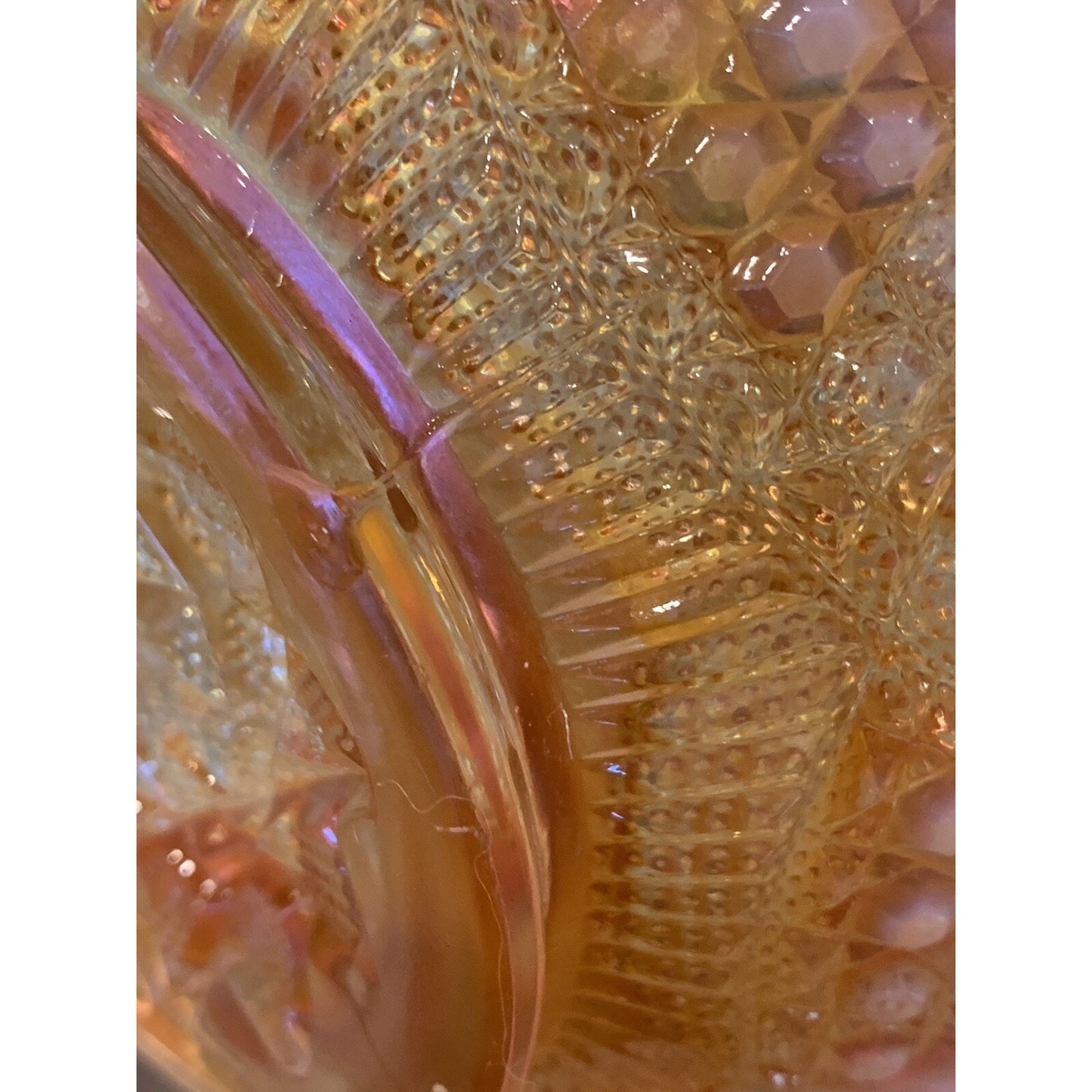 EAGP Dugan Glass Marigold Carnival Peach Opalescent Ski Star Master Bowl As-Is