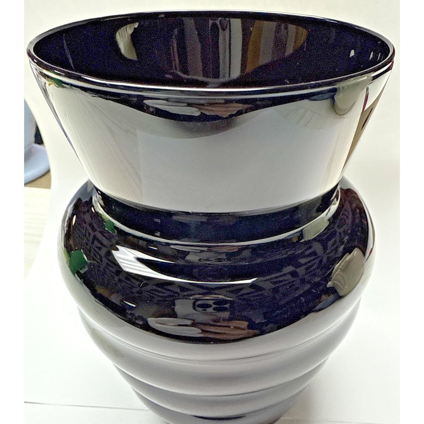 Vtg Finn Crystal Iittala Marlene Vase Kerttu Nurminen Black Amethyst Ribbed Vase