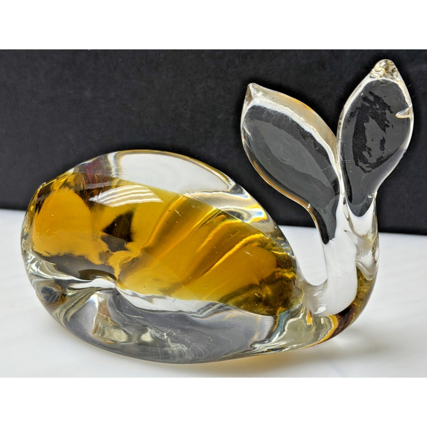 Vintage Pilgrim Art Glass Handblown Cased Amber Clear Whale #954 As Is