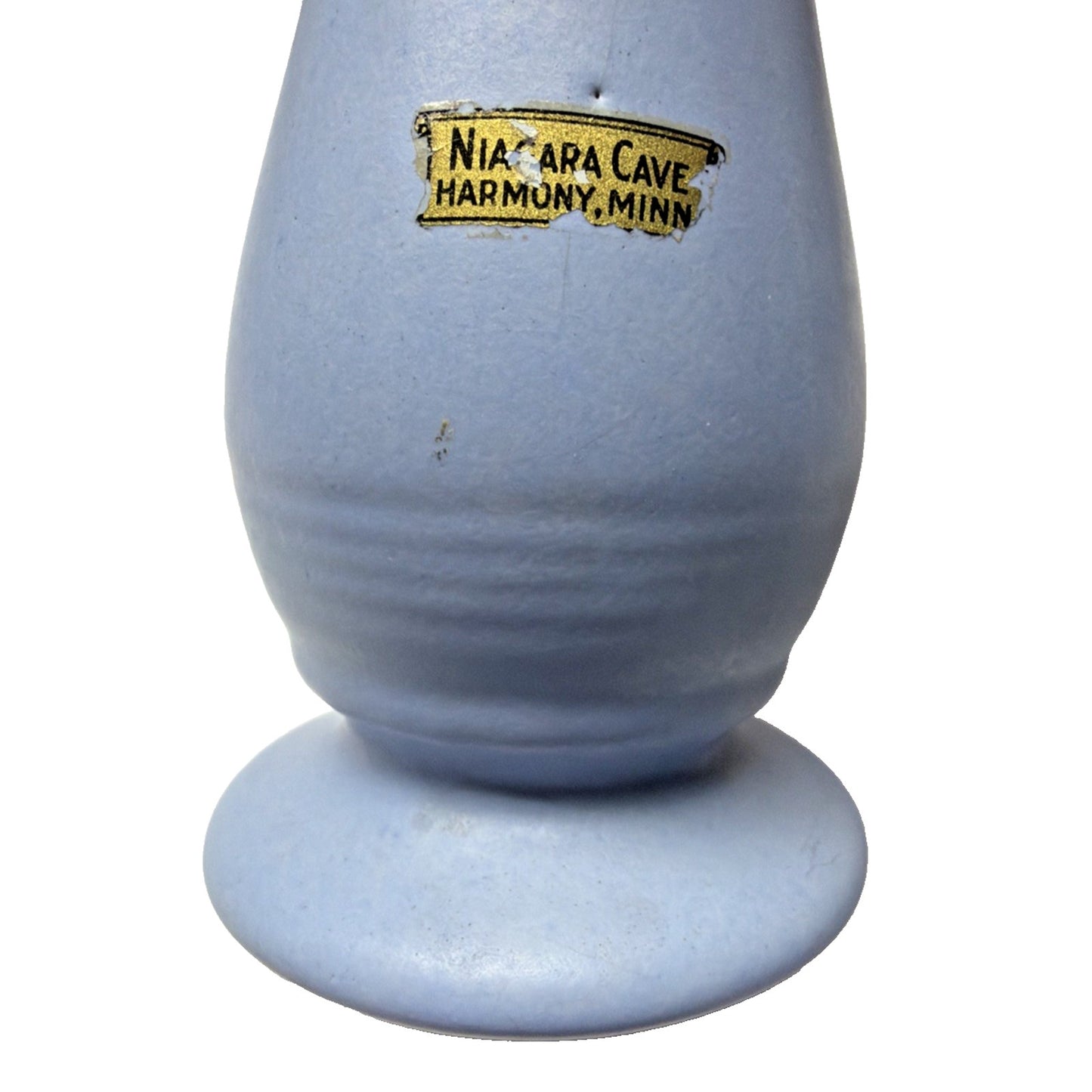 MCM RumRill Art Pottery Blue Rings Footed Bud Vase Niagara Cave Harmony Minn