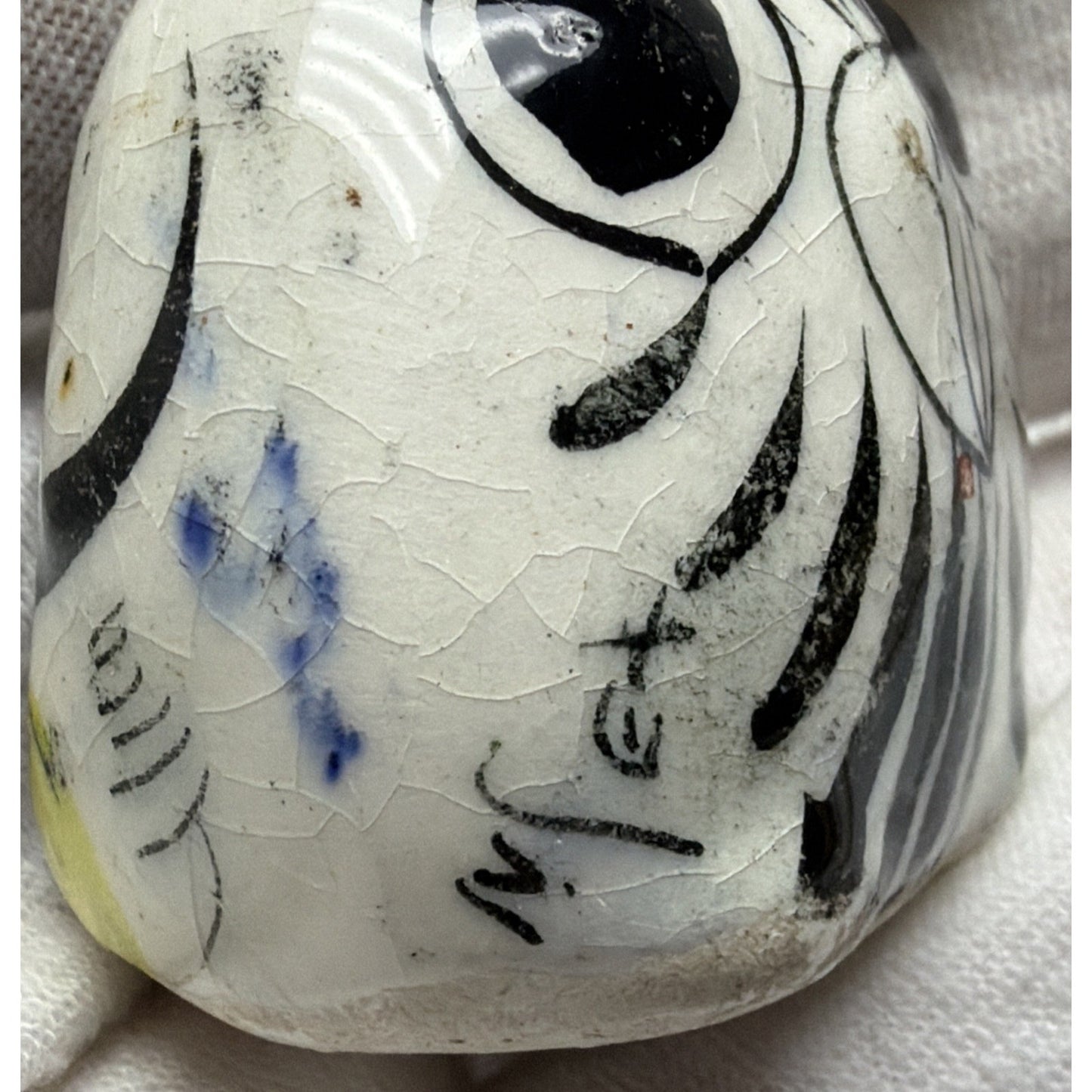 Vintage Mexican Tonala Pottery Owl Hand Painted Glazed Floral Yellow As Is