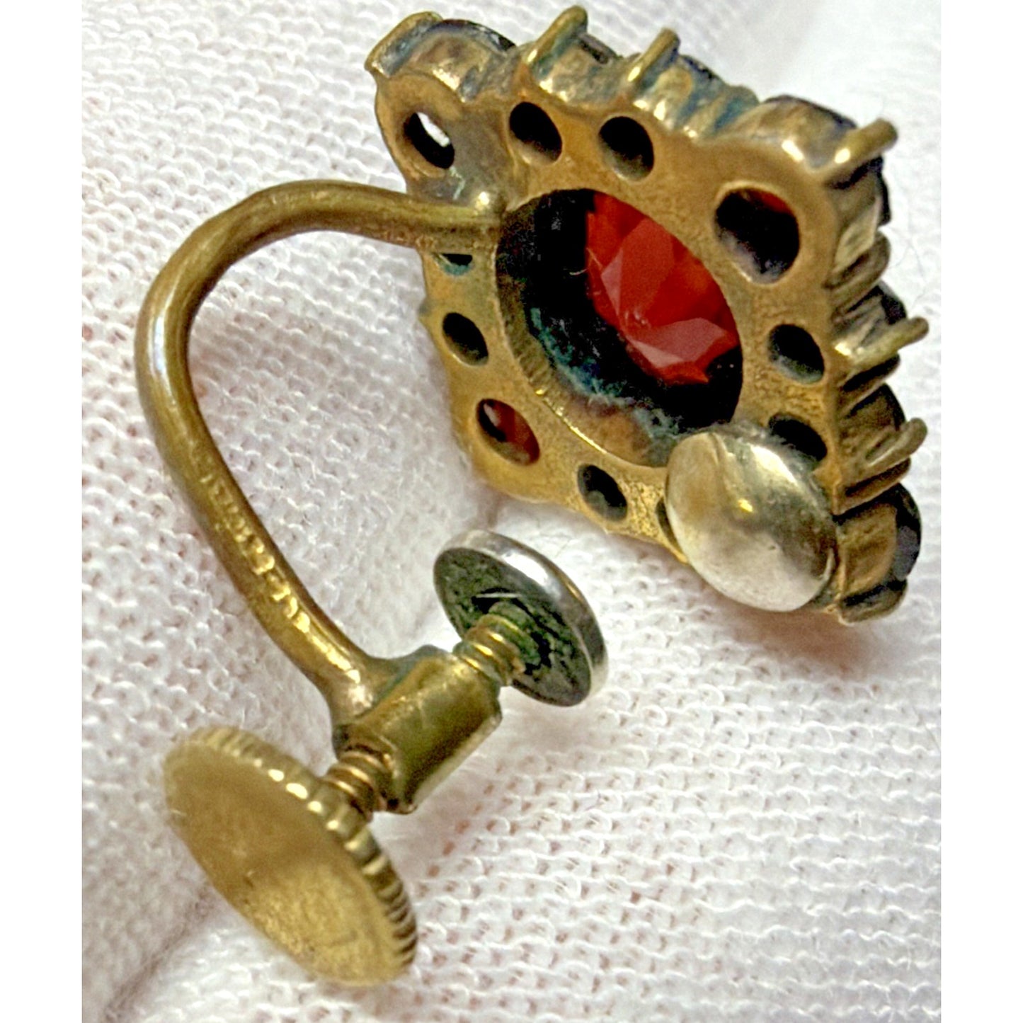 Victorian Red Garnet Star Snowflake Cluster Germany Brooch Pin Screw Earrings