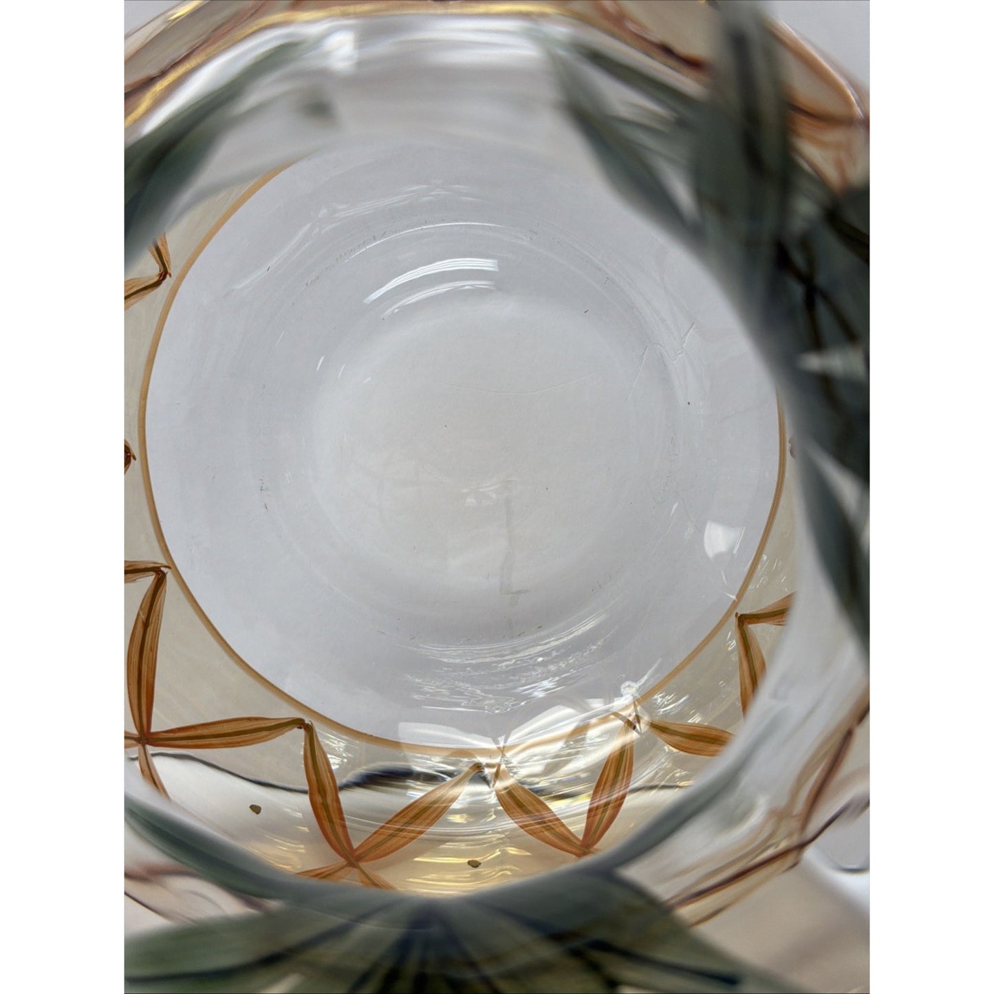 Romanian Crystal Pineapple Vase Gold Trim Green Palm Large Orange Crystal Clear