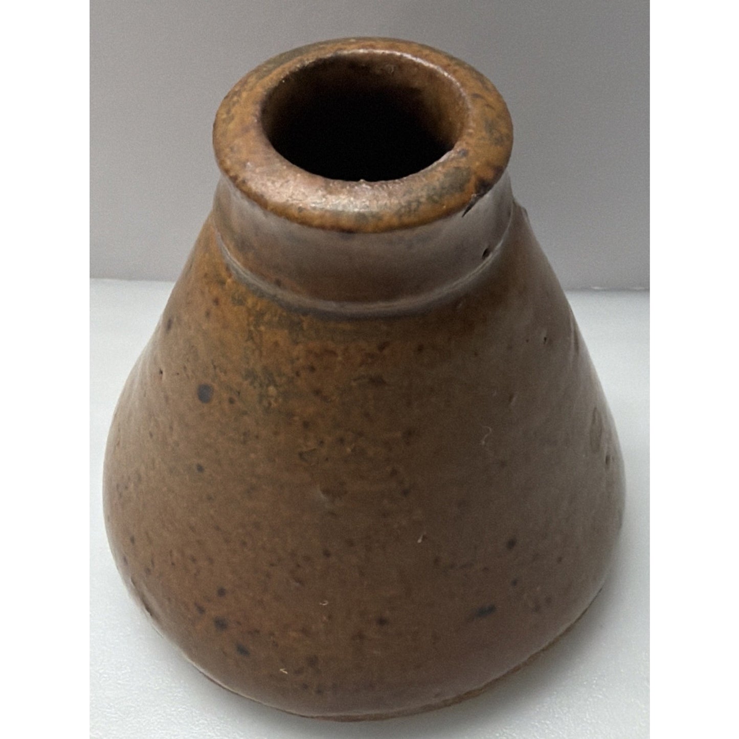 Primitive Stoneware Salt Glazed Cone Inkwell Brown Ink Bottle Vase