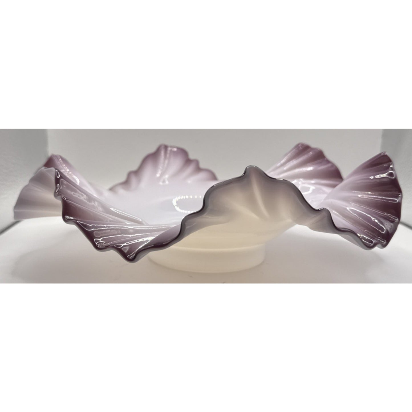 Victorian Brides Basket Bowl Purple Ruffled Wavy Rim Opalescent Glass