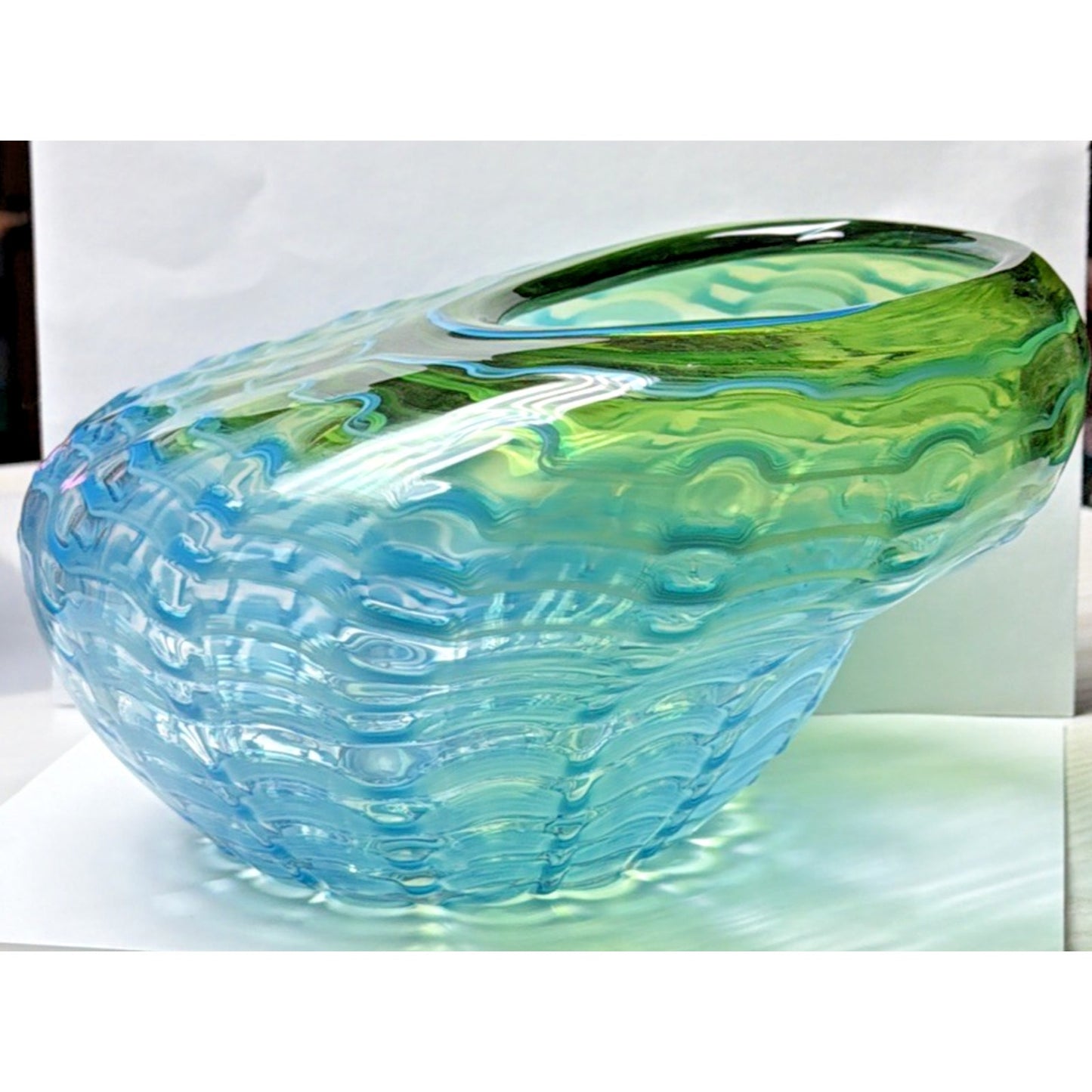 Dale Tiffany Waterfront Hand Blown Art Glass Green Blue Favrille Vase Bowl