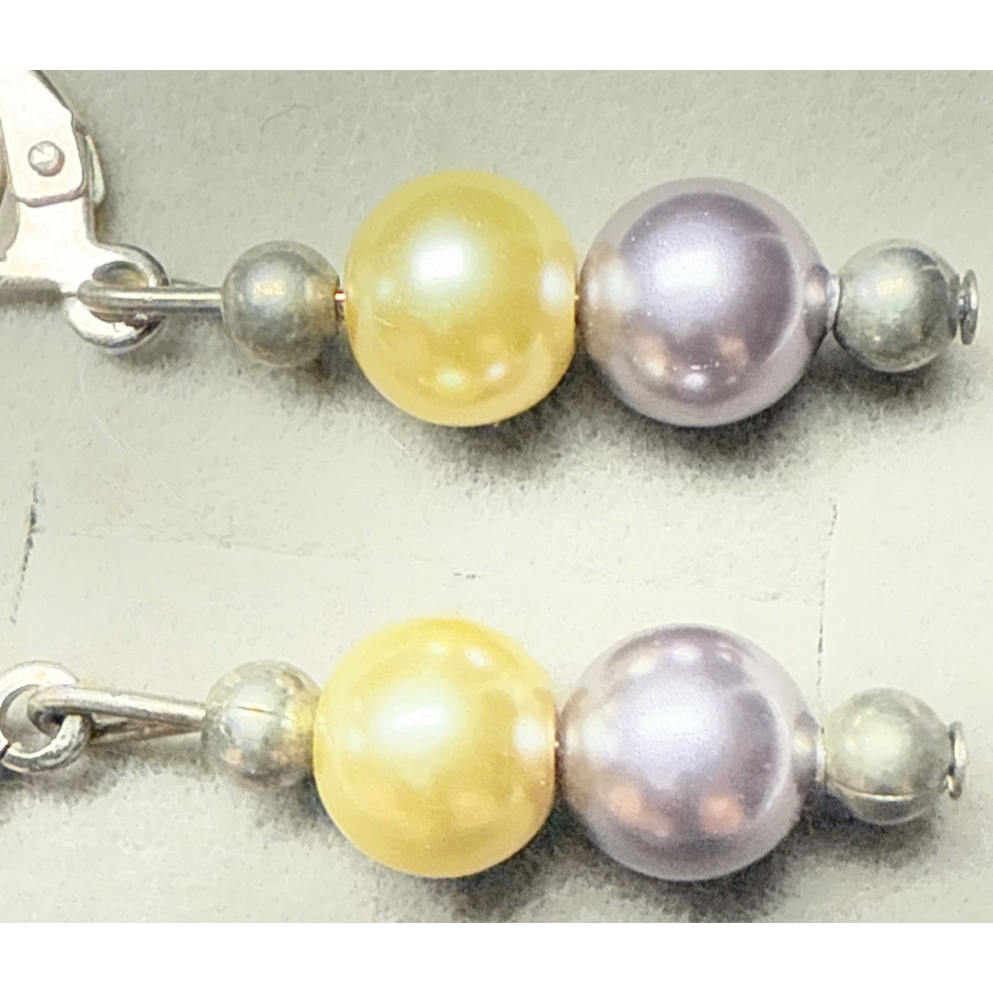 Vtg Purple White Stacked Pearl Leverback Earrings Dangle Drop Sterling Silver