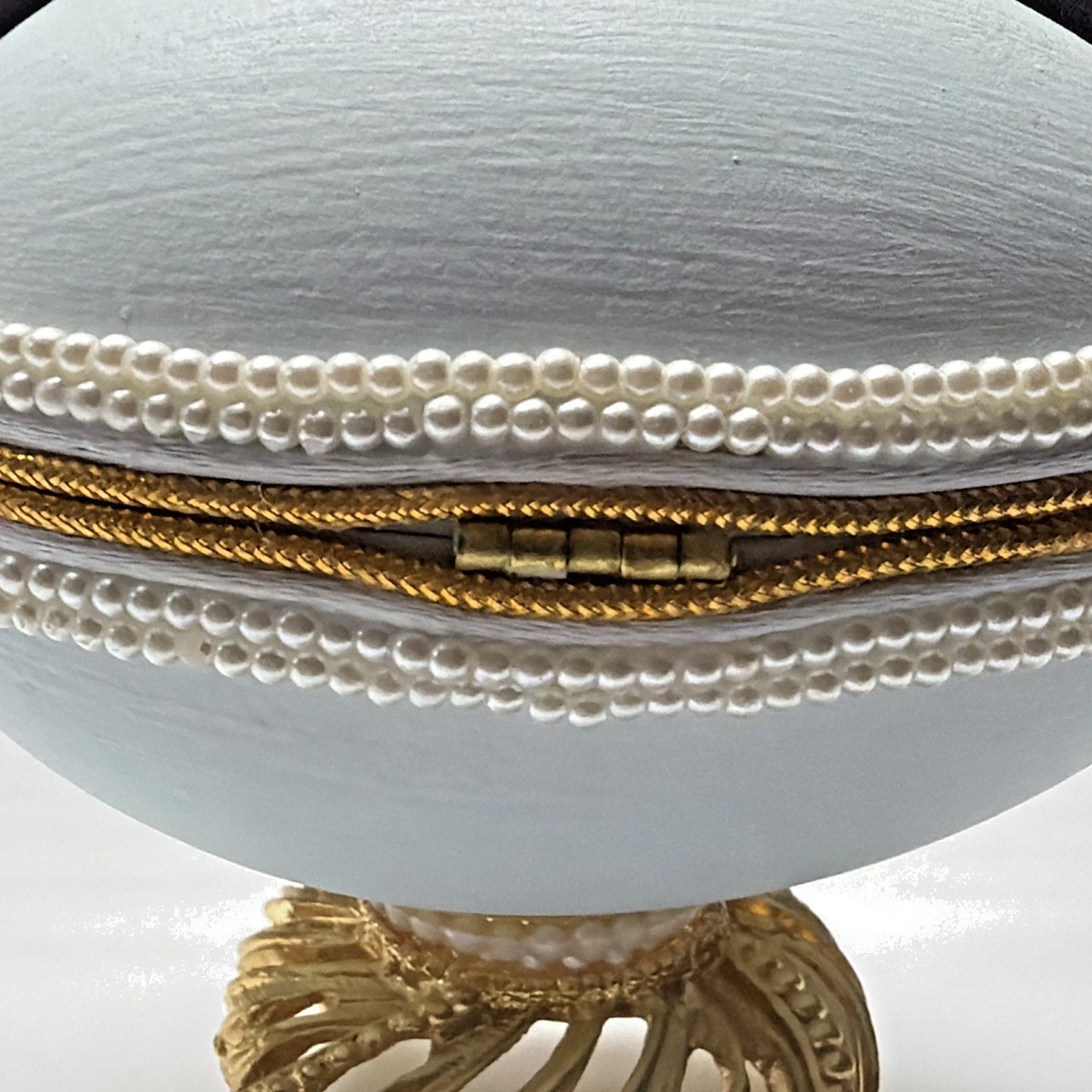 Egg Fantasy Hand Decorated Goose Egg Blue Trinket Jewelry Box Porcelain Flowers