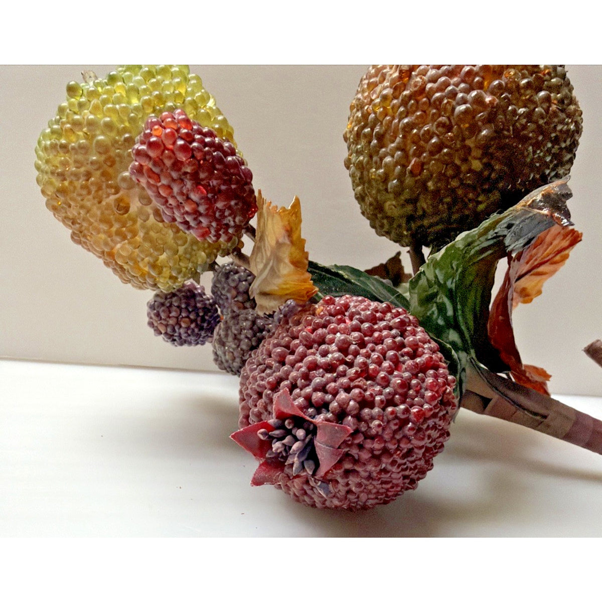 Vintage Glass Beaded Jeweled Faux Fruit Bouquet Pear Pomegranate Raspberry Grape