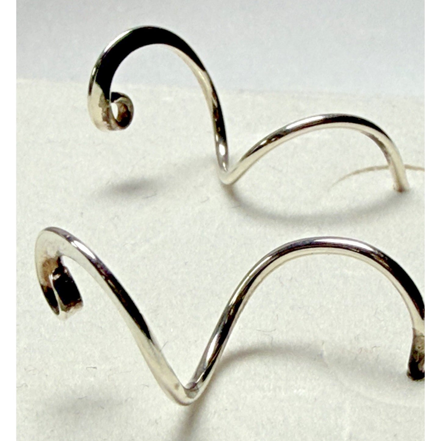 Modernist Sterling Silver Spiral Ribbon Earrings Dangle Snake Coil Stud Post