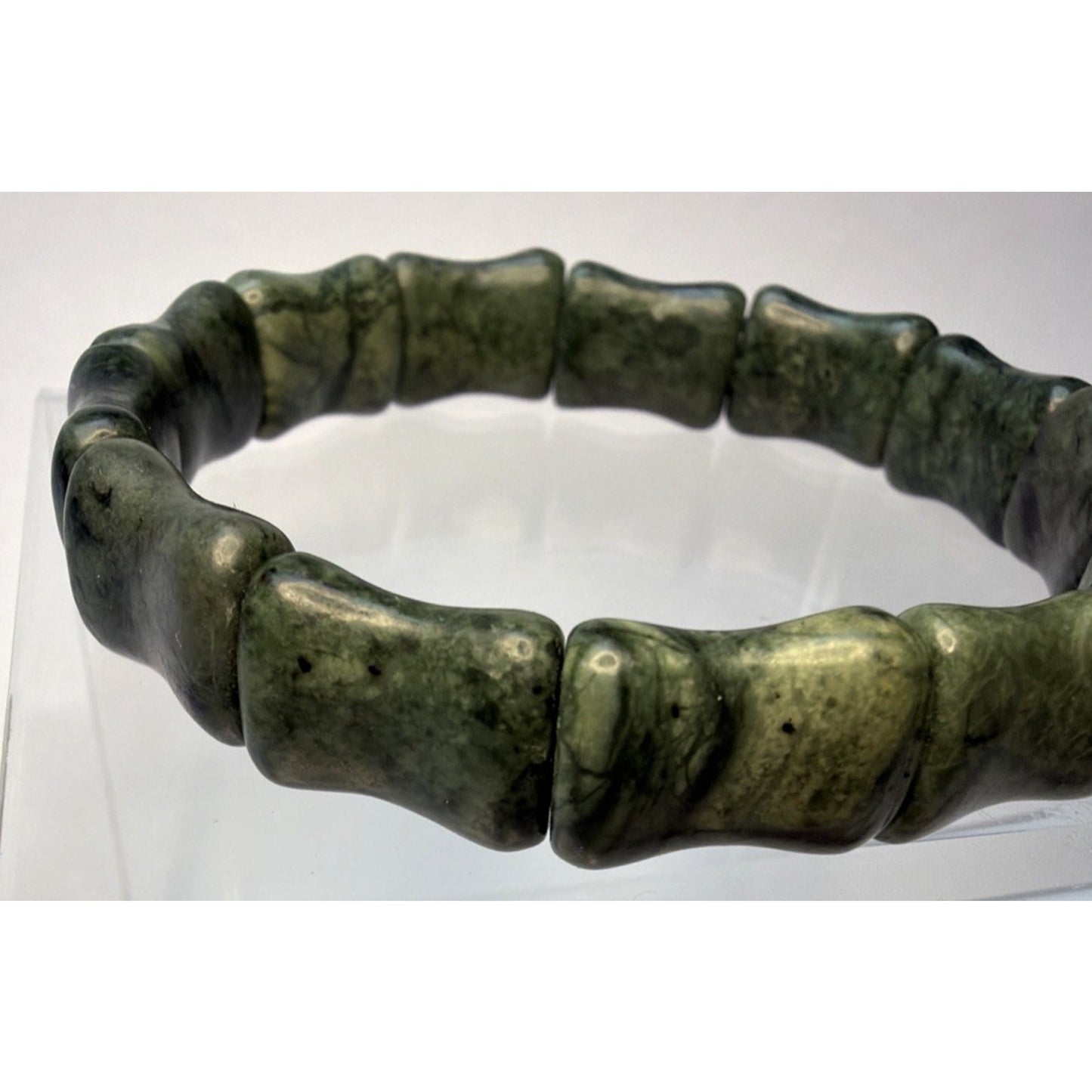 Natural Nephrite Jade Serpentine Stretch Bracelet Good Luck Bamboo Bone Read