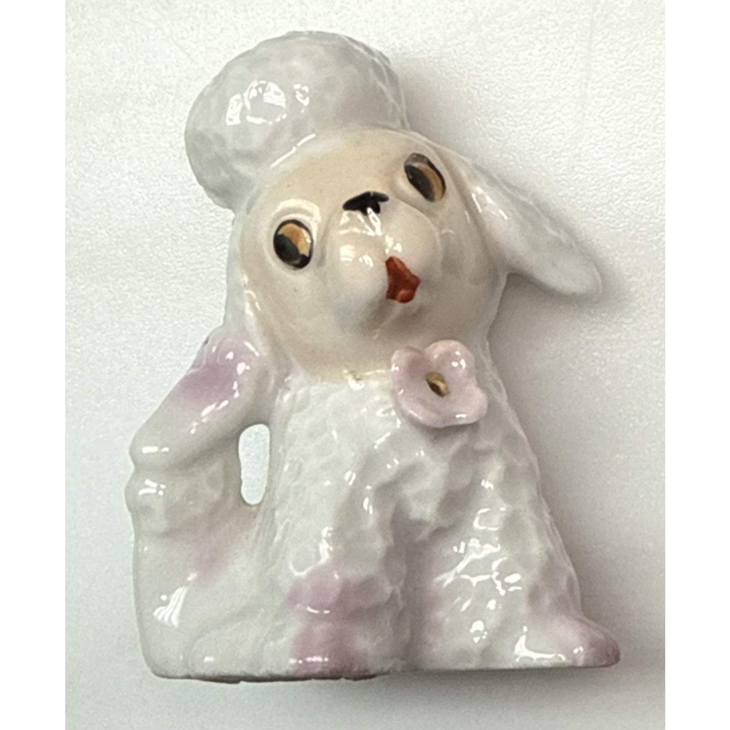 Vintage Anthropomorphic Poodle Dog Puppy Figurine Pink Bow Porcelain