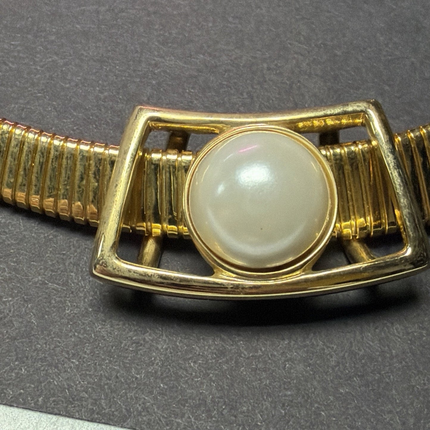 Vtg Park Lane Deco Inspired Collar Necklace Faux Pearl Slider Gold Tone Omega