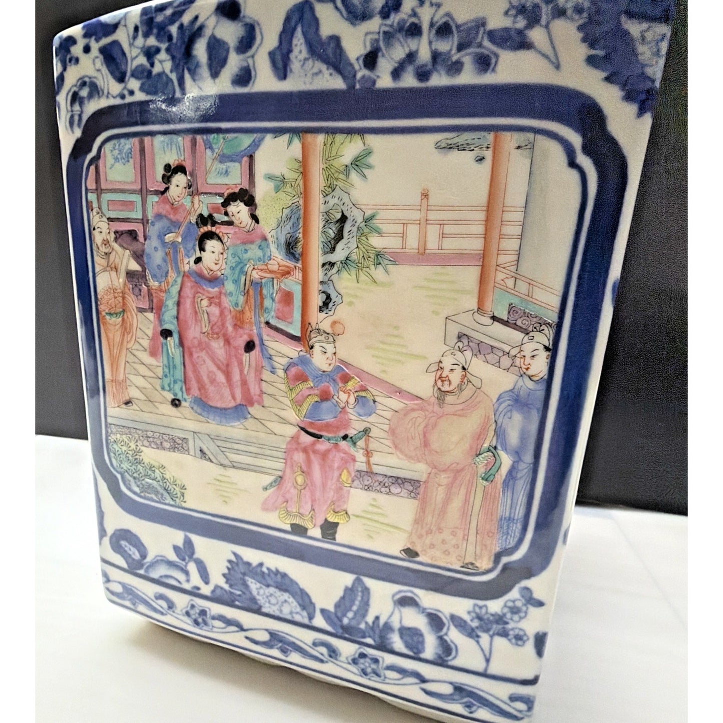 Vintage Bombay Co Canister Chinese Famille Rose Blue White Chinoiserie Large Jar