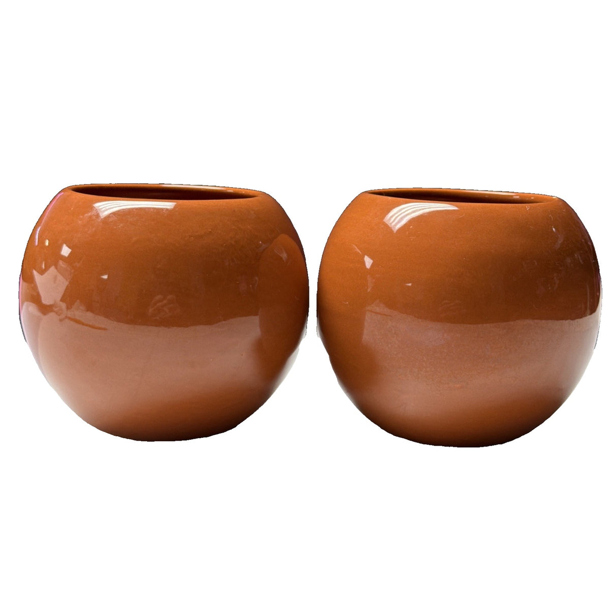 MCM Lot of 2 Haeger Pottery Orb Spherical Ball Planter Vase As Is Brown Read