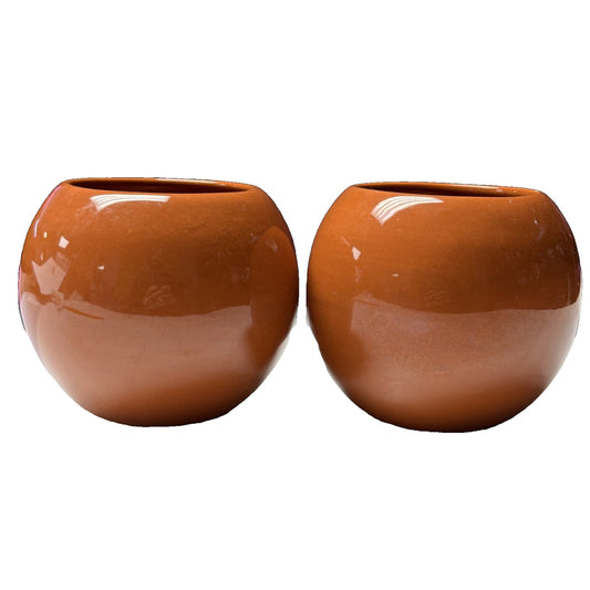 MCM Lot of 2 Haeger Pottery Orb Spherical Ball Planter Vase As Is Brown Read