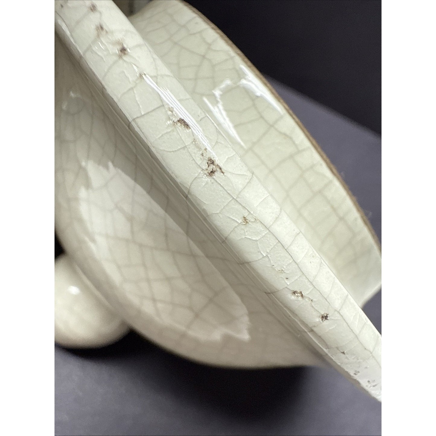 Vintage Leona Lavorato A Mano Italy Crackle Glaze Cream Canister Jar 8.5" As-Is