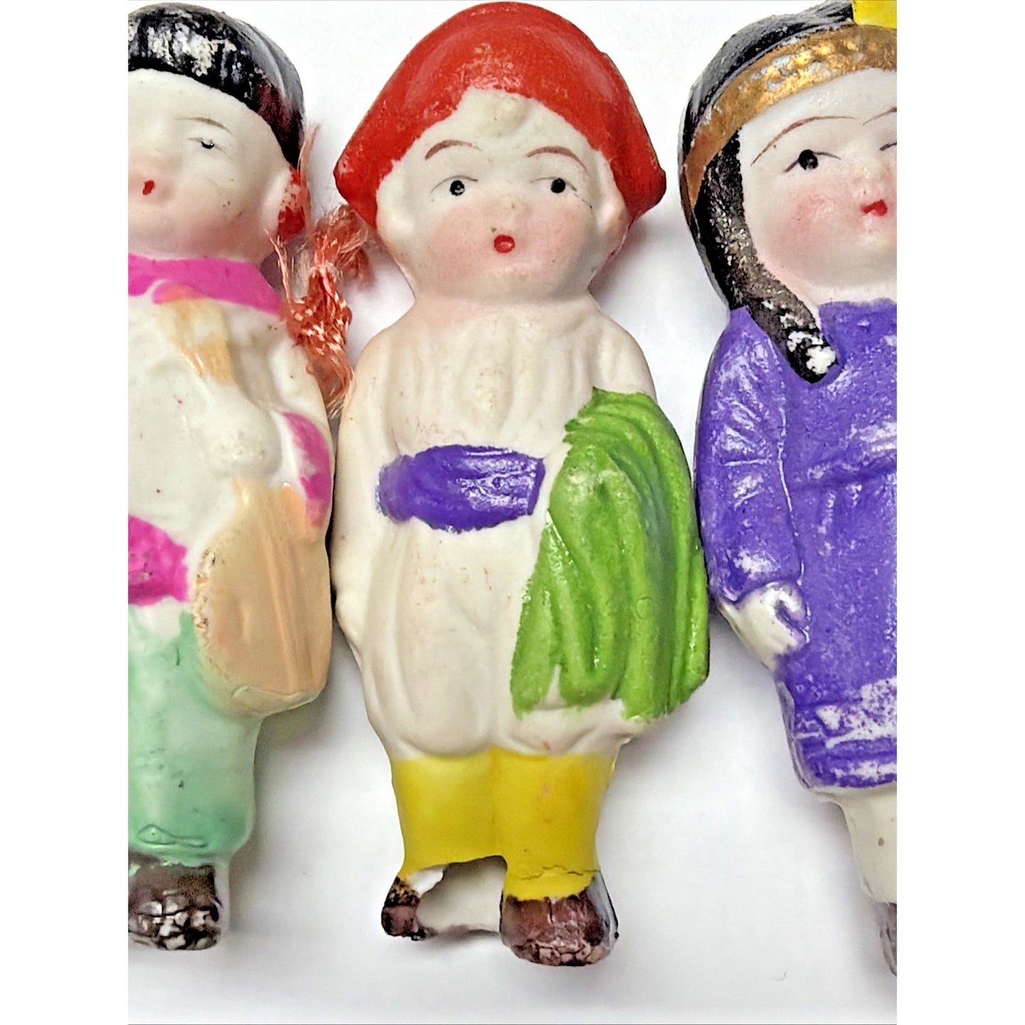 Old Lot of 8 Bisque Porcelain Penny Dolls Foreign Dolls Made in Japan As Is