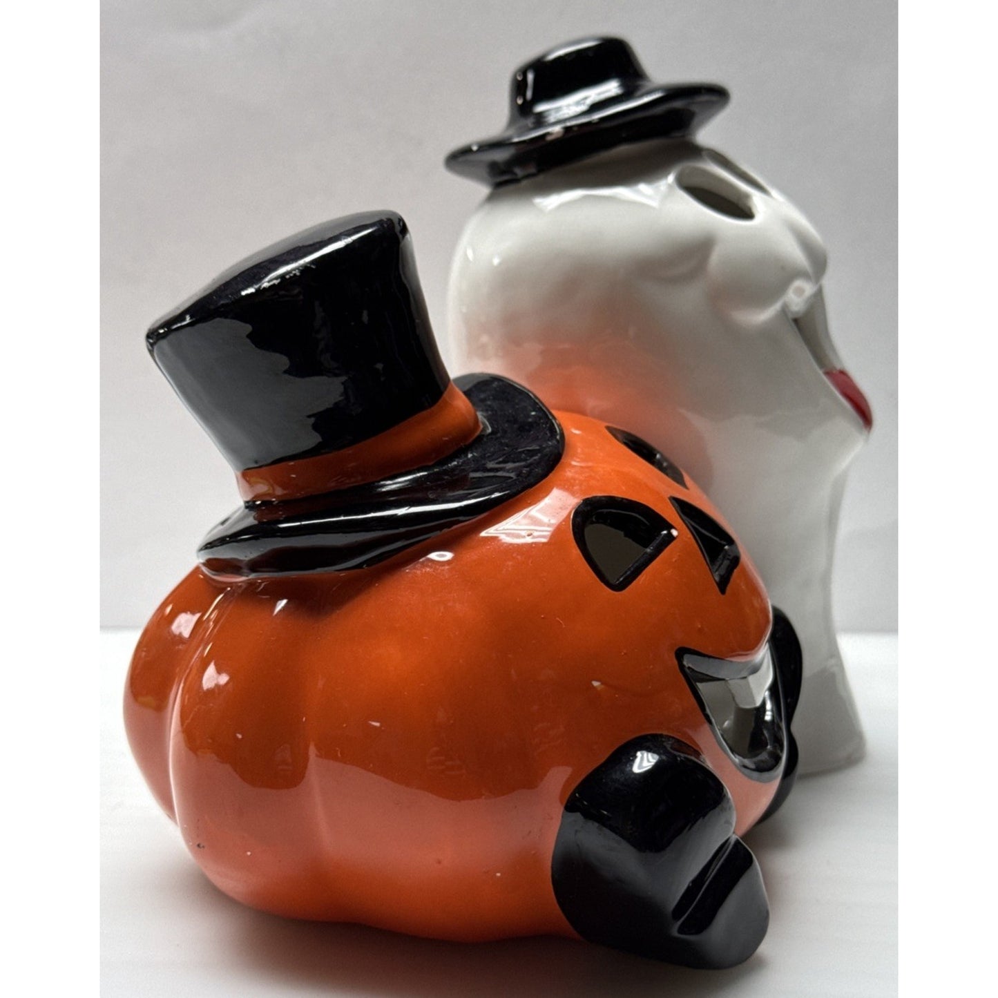 Vtg PR Taiwan Jack O Lantern Pumpkin Ghost Porcelain Figurine Lamp Painted As-Is