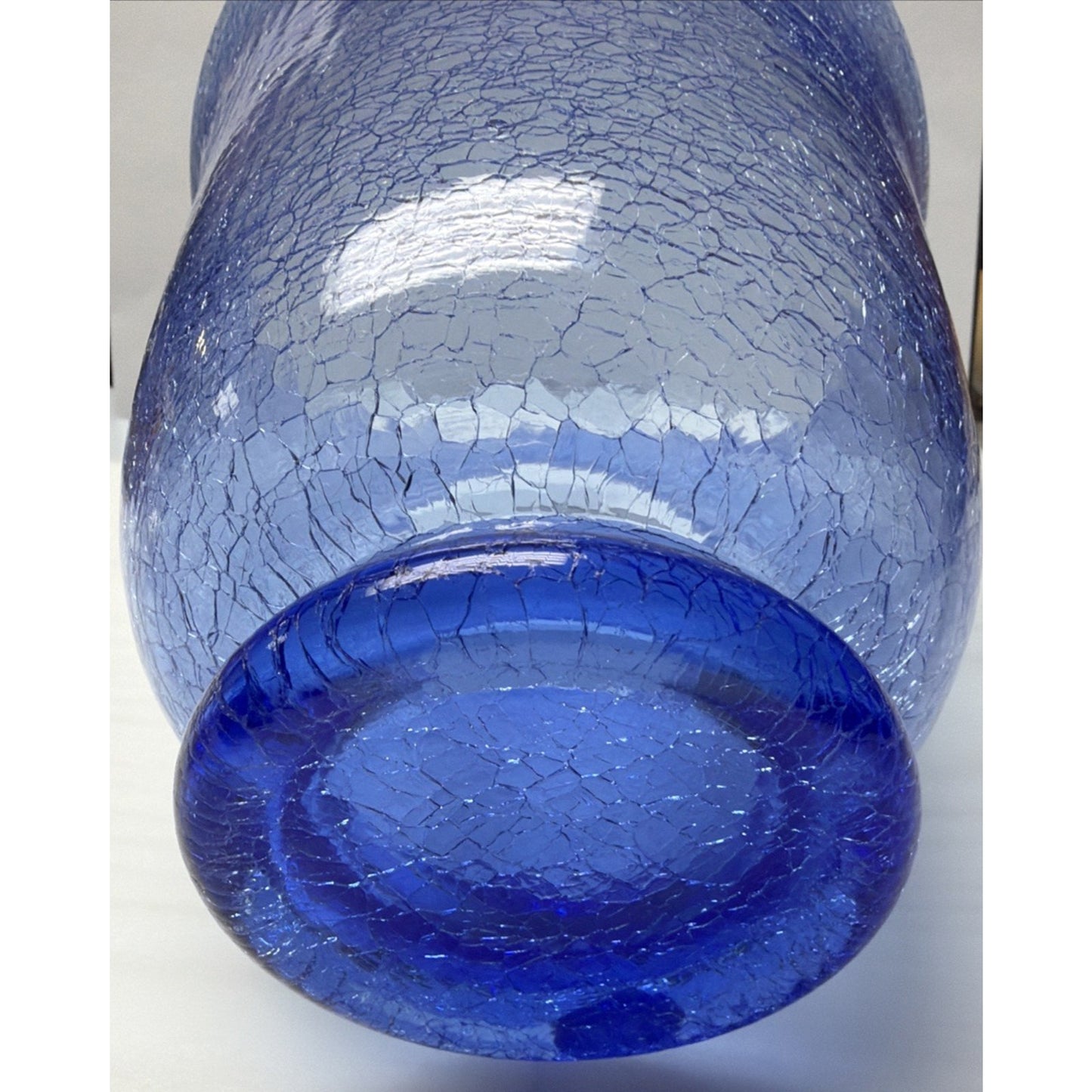 Vintage Bohemia Czech Blue Crackle Glass Crystal Vase