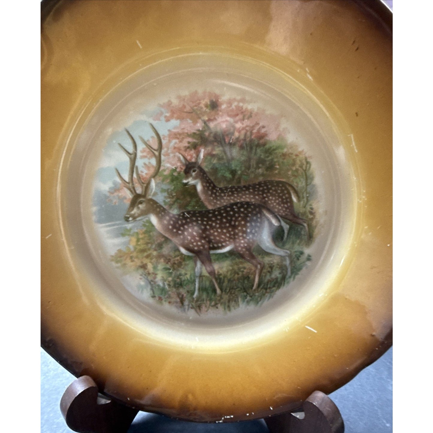 Old Latona Taylor Smith Taylor Hand Painted Plate Deer Rack Landscape Signed