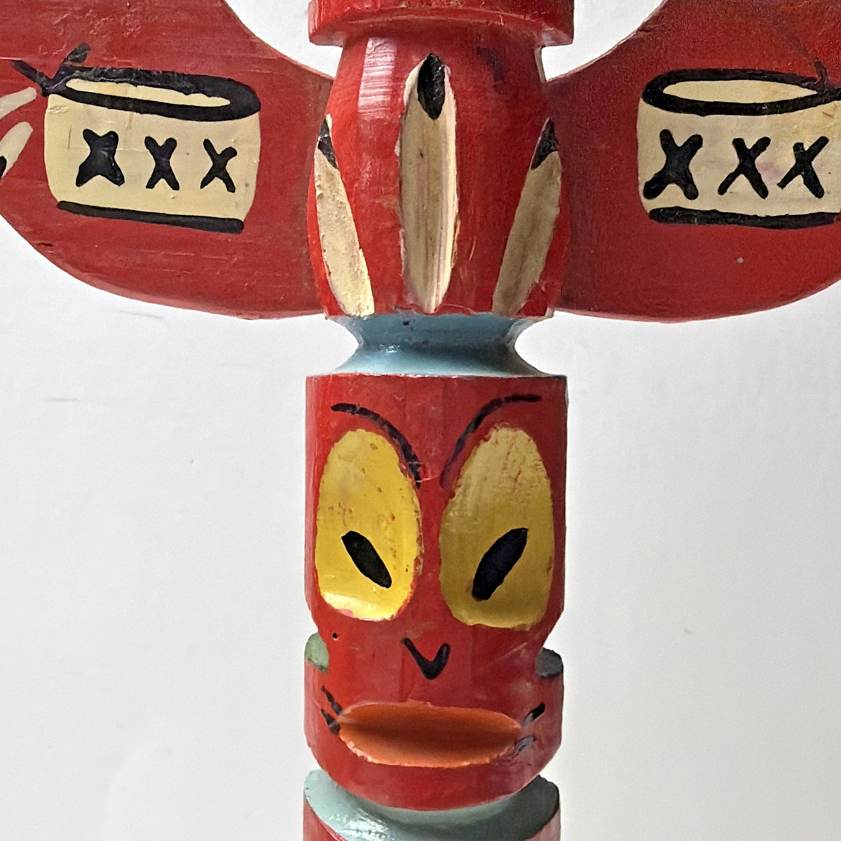 Vintage Native American Wood Carved Totem Pole Hand Painted As Is