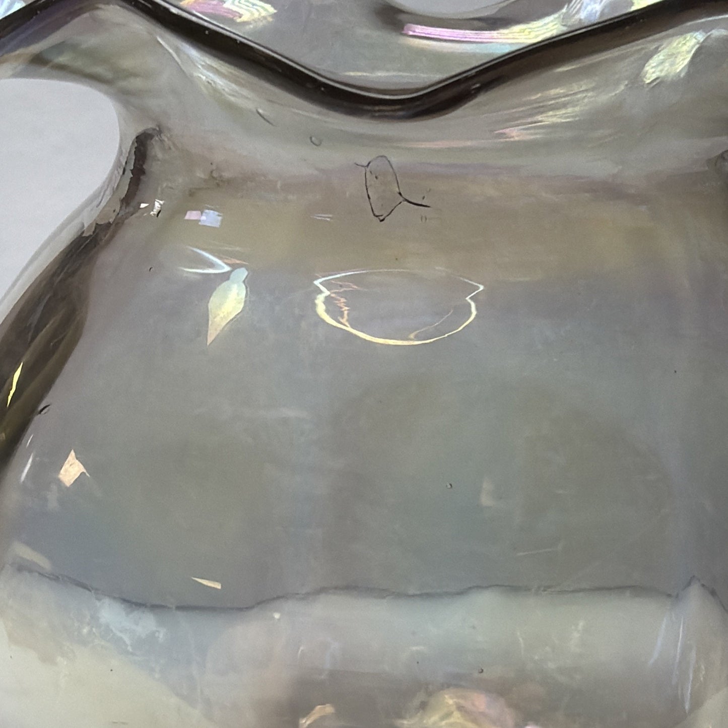 Victorian Loetz Moser Smoke Gray Iridescent Vase Ruffle Optic Rose Bowl As Is