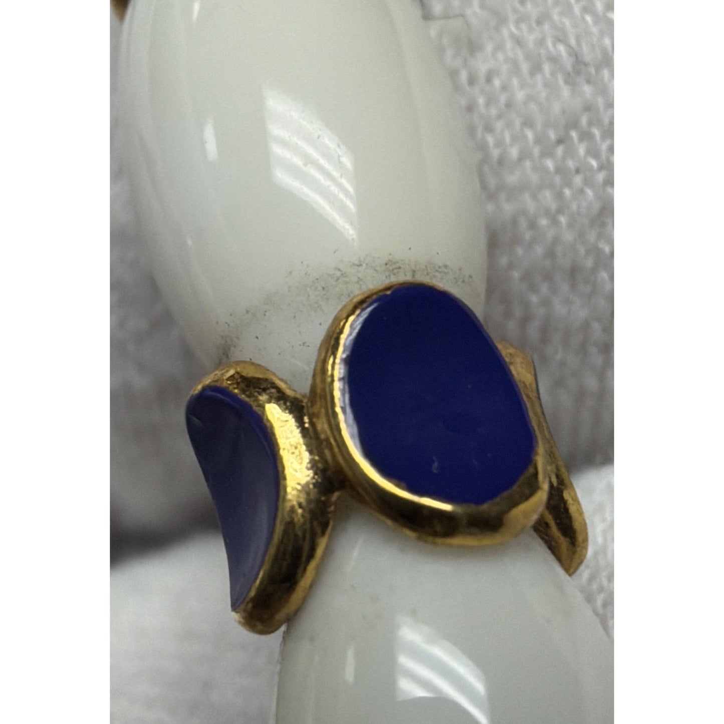 Vtg Crown Trifari White Lucite Blue Enamel Choker Necklace Earrings Set As Is
