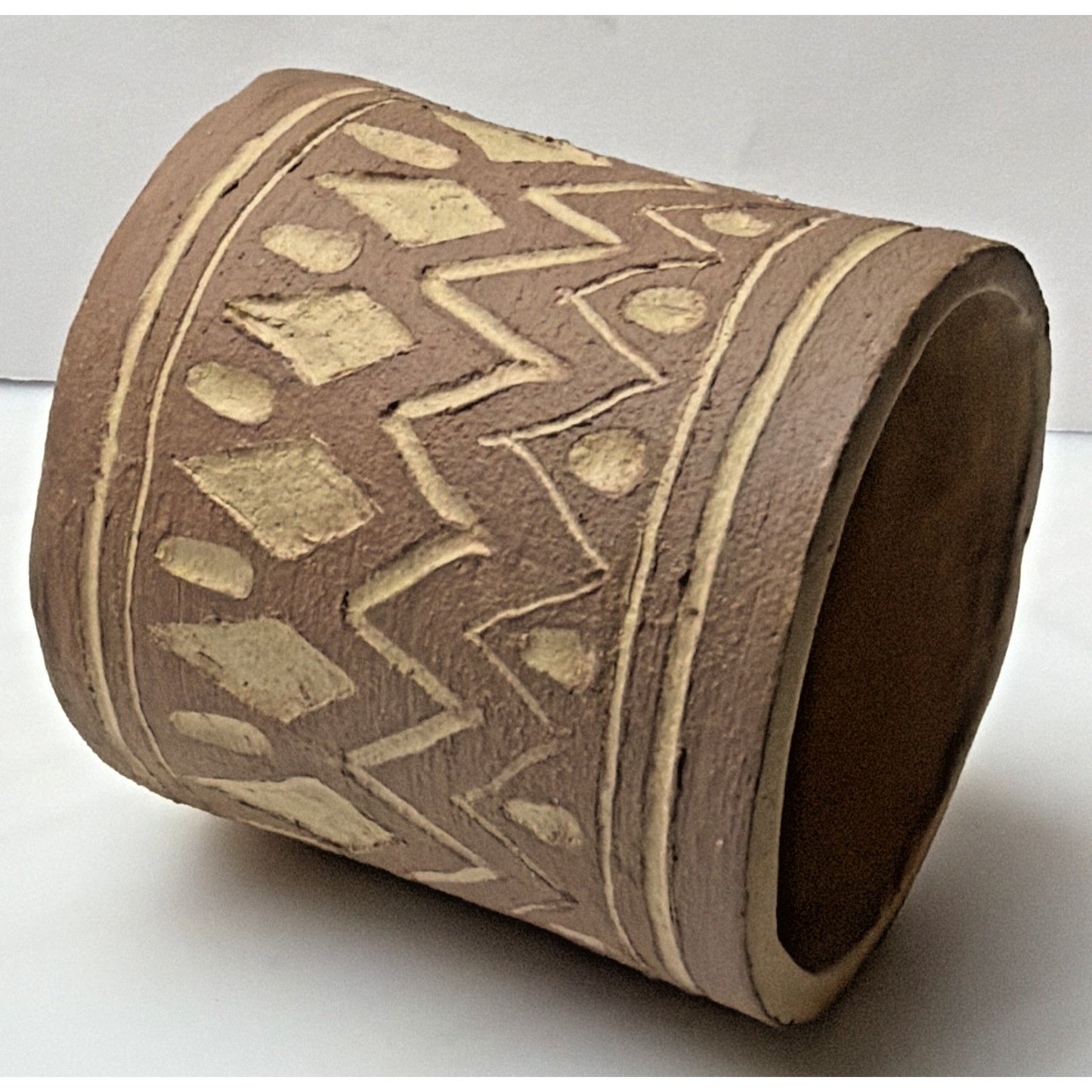 Vintage Boynton Art Pottery Abstract Vase Cup Planter Signed Brown Tan