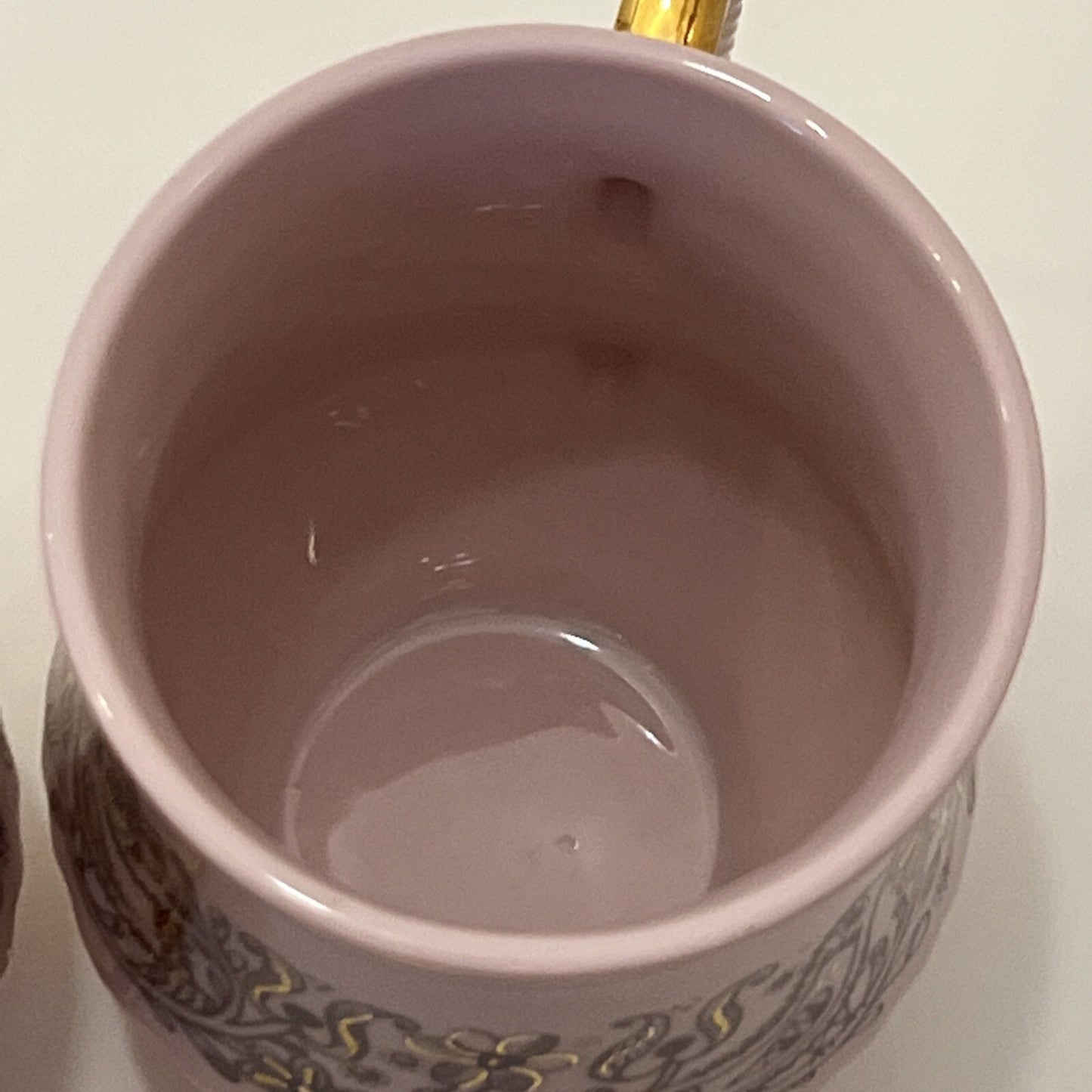 Antique Lot Of 2 H&C Rosa Pink Czech Porcelain Love Birds Gold Mugs Tea Cups