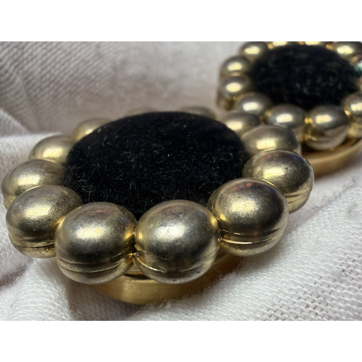 Lot of 2 Gold Tone Nony New York Gold Tone Bead Velvet Beaded Snap Button Covers