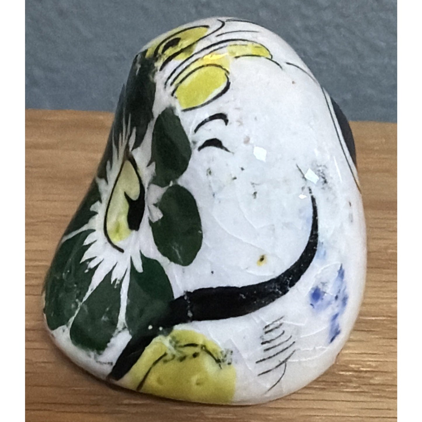 Vintage Mexican Tonala Pottery Owl Hand Painted Glazed Floral Yellow As Is