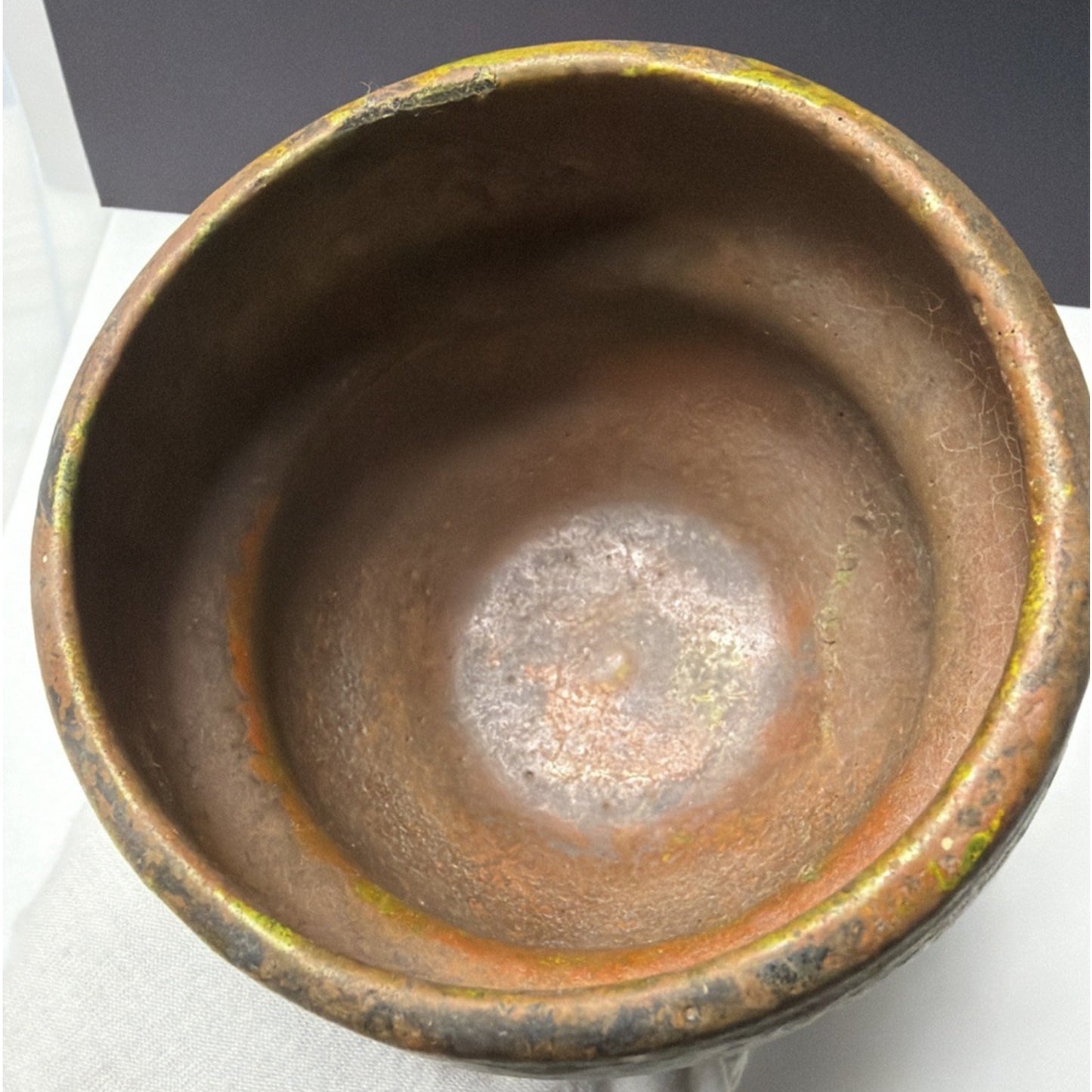 Old Raku Studio Art Pottery Glazed Abstract Fired Vase Planter Bowl