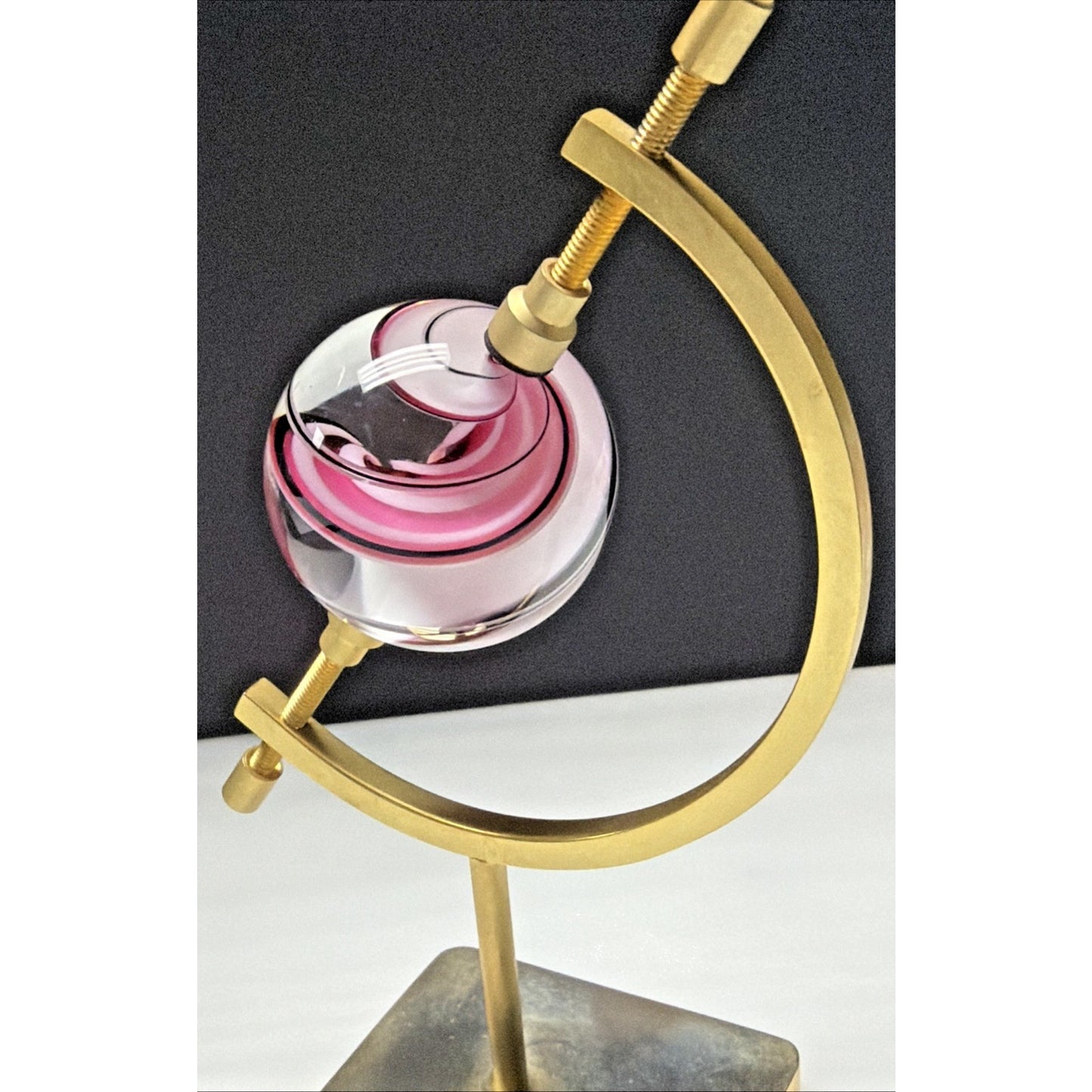 Steve Maslach Art Glass Marble Spiral Lattice Gold Plated Caliper Display As Is