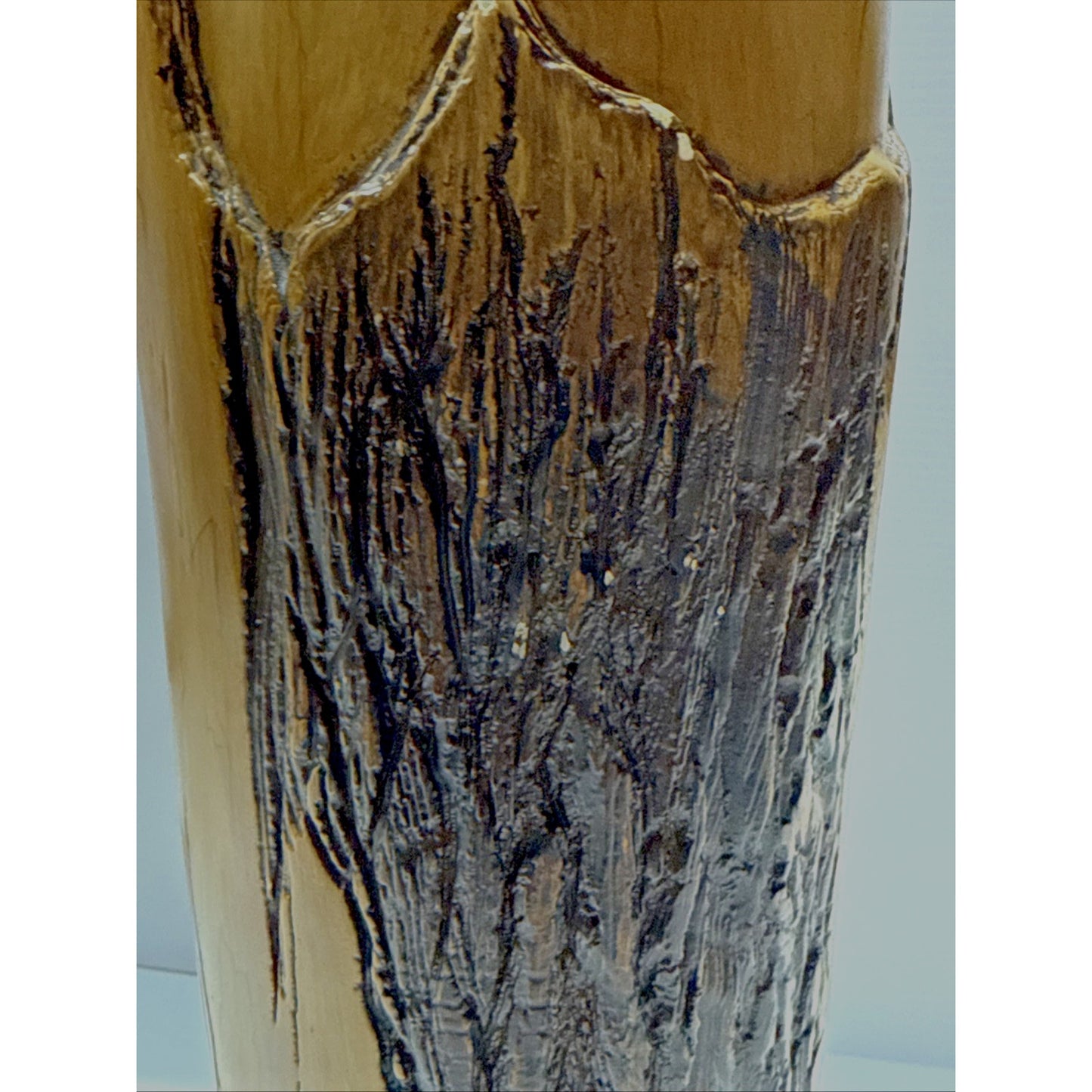 Carolyn Kinder Collection Faux Cypress Wood Urn Vase Pillar Black Pedestal As-Is