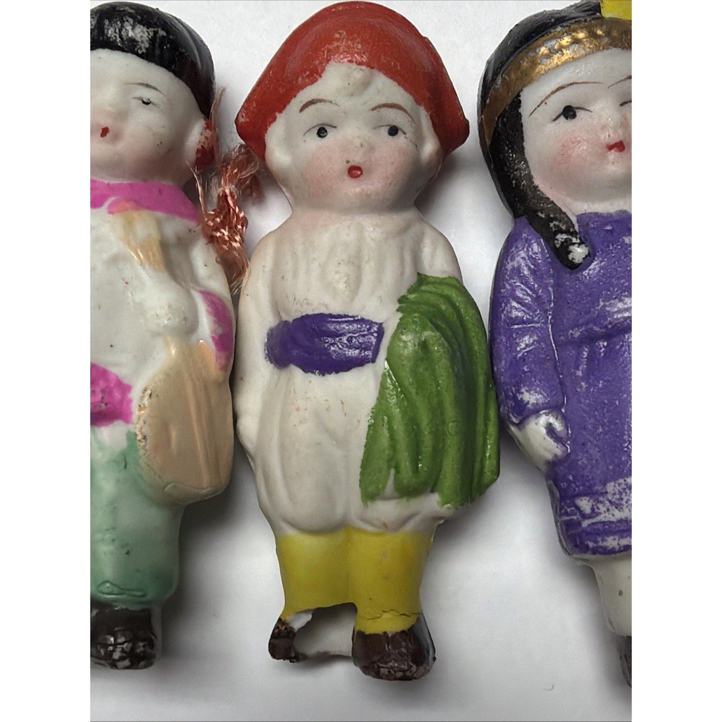 Old Lot of 8 Bisque Porcelain Penny Dolls Foreign Dolls Made in Japan As Is
