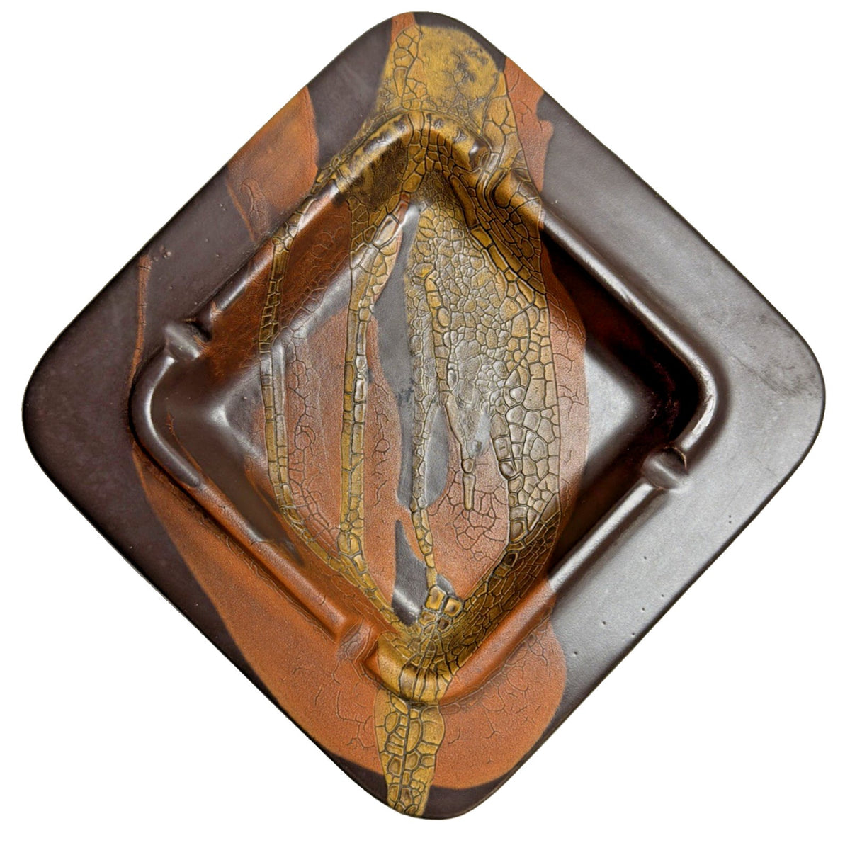 MCM Royal Haeger Craftsman Earth Wrap Glaze Ashtray Brown Orange Art Pottery