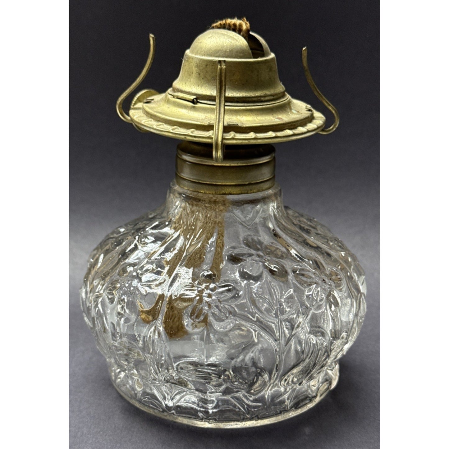 Antique EAPG Plume Atwood Triple Flower Forget Me Not Mini Oil Lamp Eagle Mfg Co