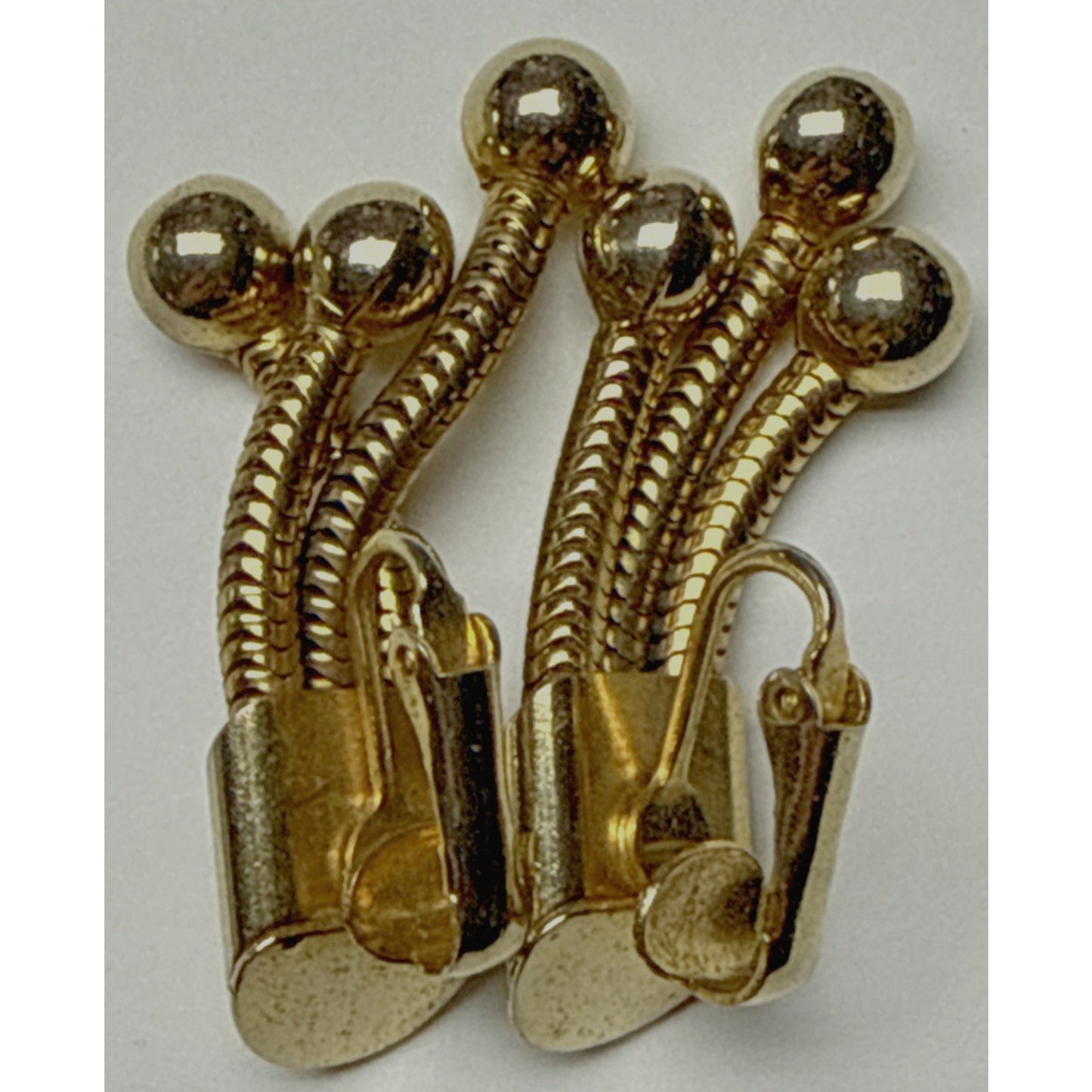 MCM Gold Tone Tassel Snake Clip On Earrings Bead Ball