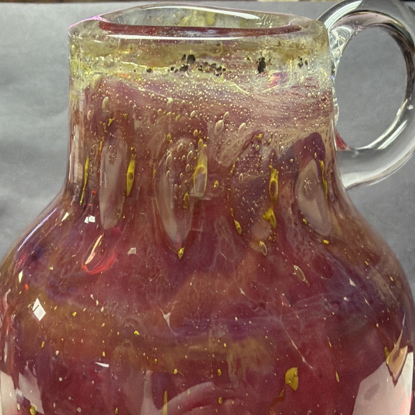 Vtg Erwin Eisch Pfauenauge Vase Cranberry Gold Peacock Eye Handle Vase As Is